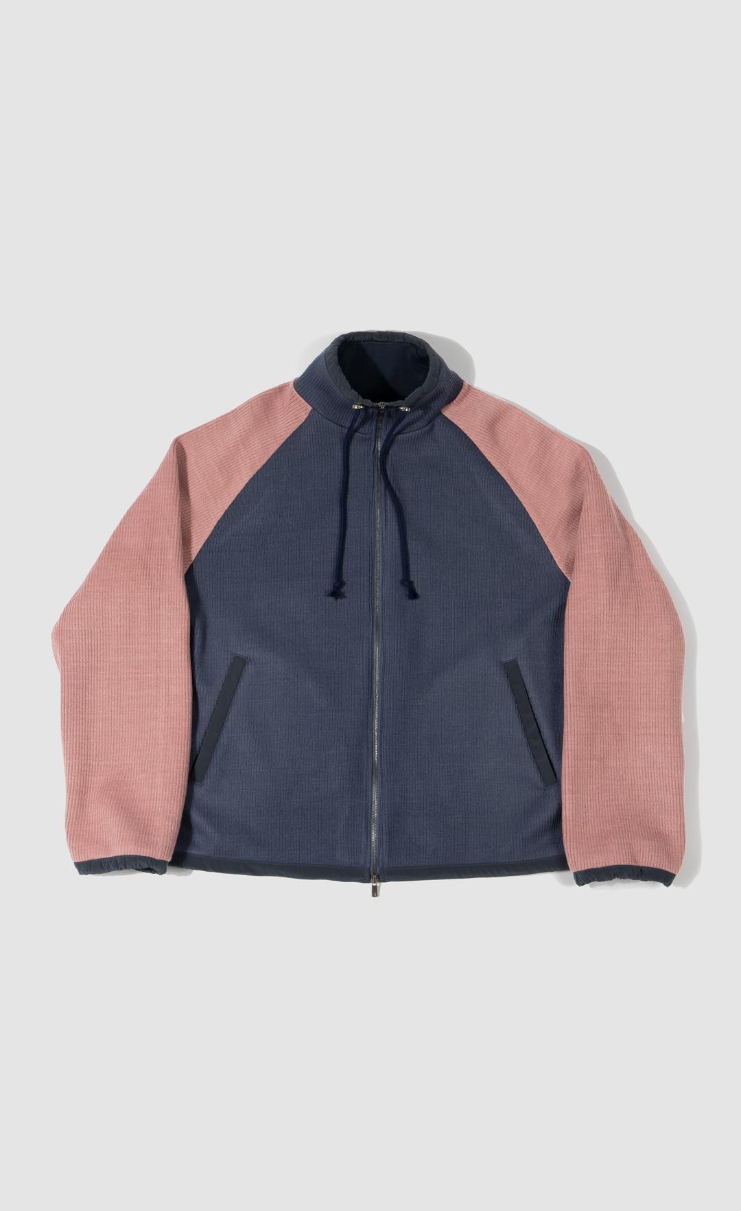 WOVEN BINDING KNIT ZIPUP / NAVY PINK