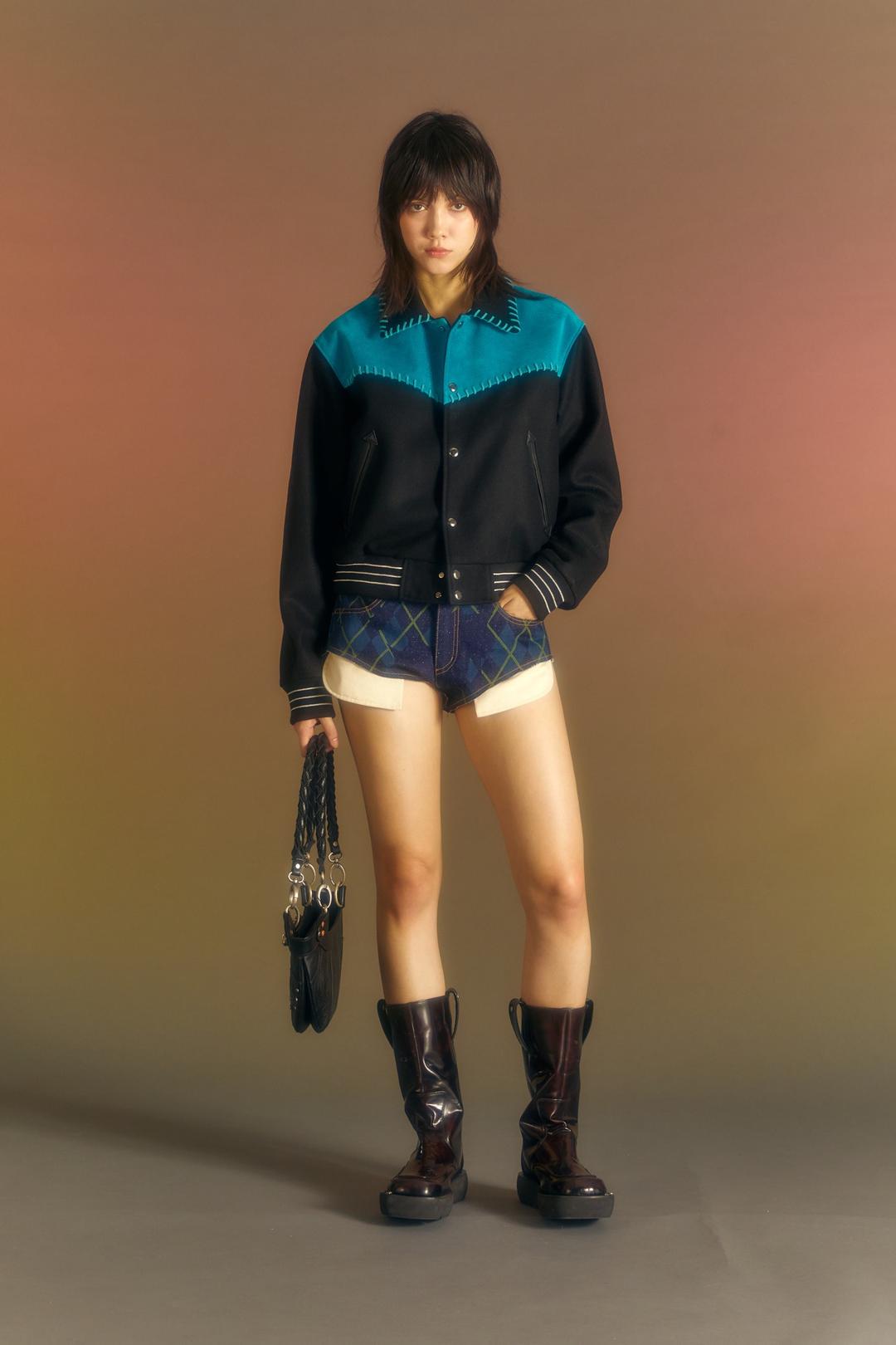 NEW MARGO WESTERN VARSITY JACKET awa550w(TEAL BLUE)