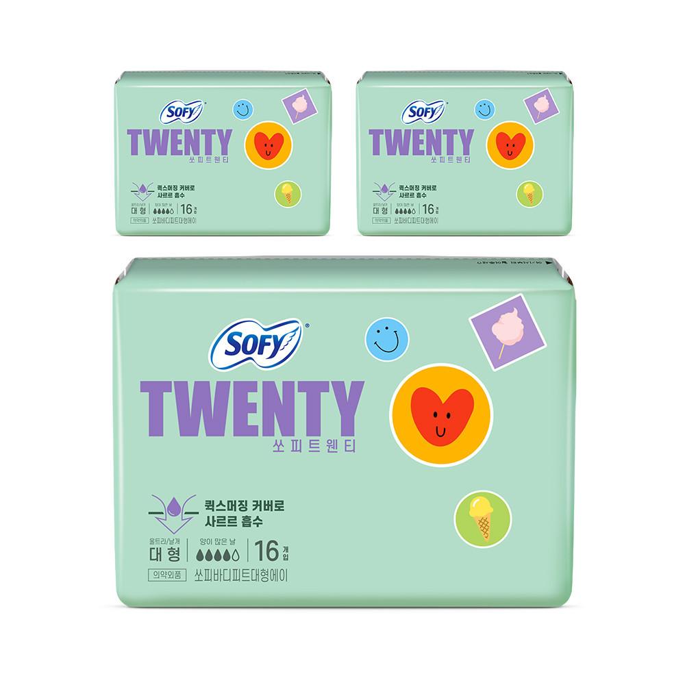 쏘피 바디피트생리대 트웬티 날개형생리대 대형 16P X 3팩