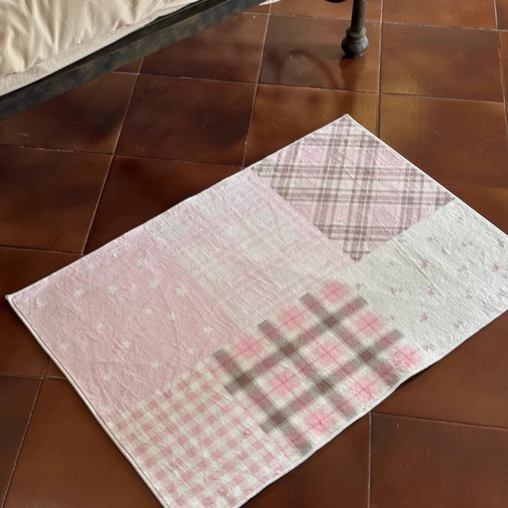 핑크 패치워크 패턴 러그 매트 거실 현관 침실 100x150