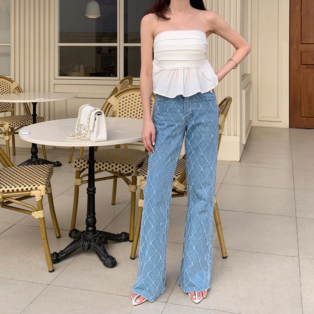 샤 퀼팅 부츠컷 데님 청바지