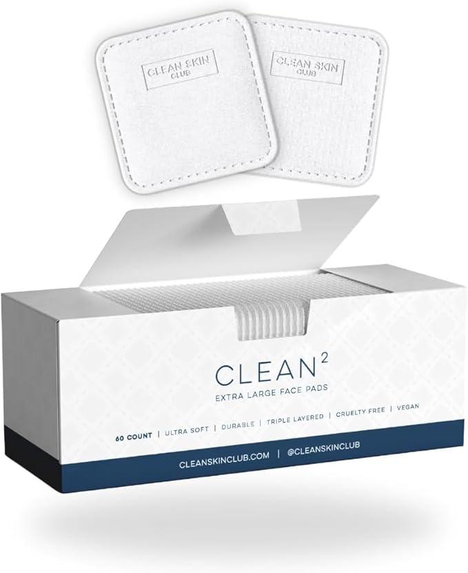 Clean Skin Club Clean² Pads 2.0 [새롭고 개선된 가장자리] 페이스 패드가 빠지거나 찢어지지 않음 보장, 독특한 3중 레이어, 질감이 있고 매우 부드러운 면, 유기농 일회용 면, 메이크업 리무버와 함께 사용