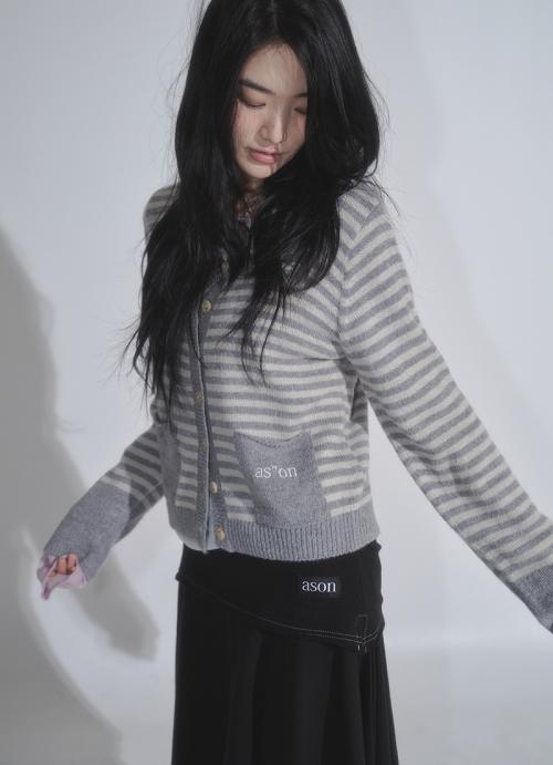 NUT POCKET CARDIGAN / STRIPE GRAY