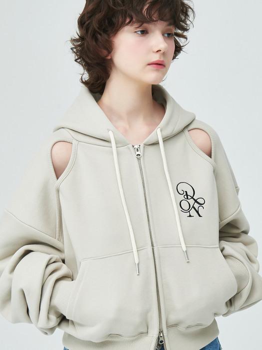 SHOULDER SLIT HOOD ZIP UP LIGHT BEIGE