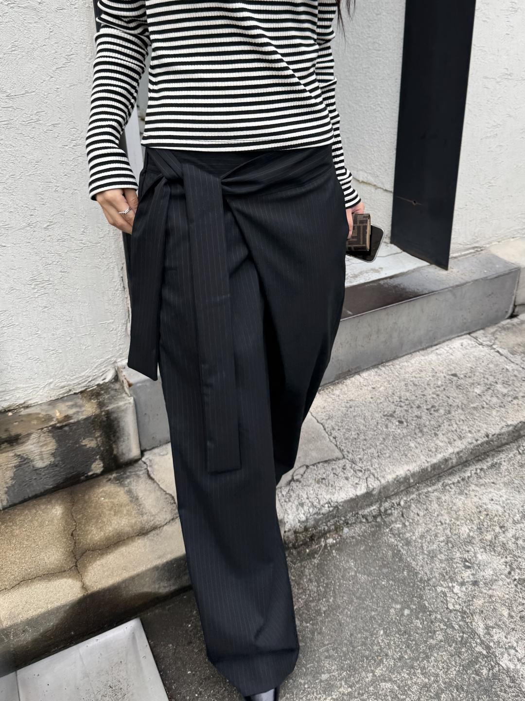 stripe tie slacks pants (2color)