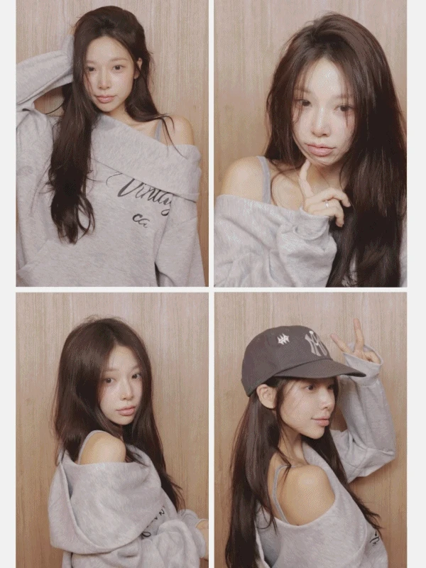 카울넥 드레이프 오프 후드티