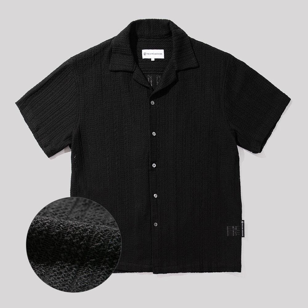 Open Collar Knit Shirt (Black)