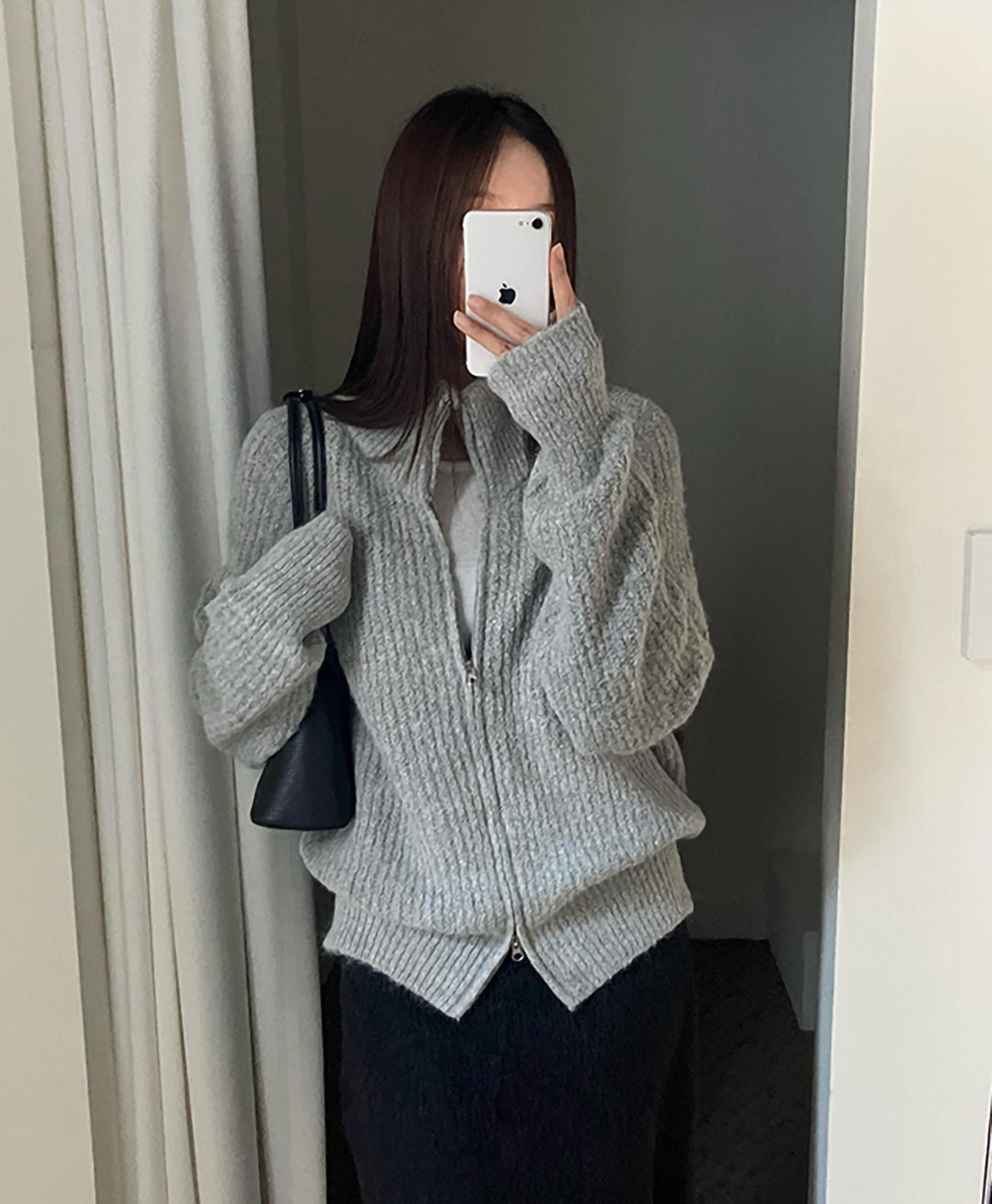 이즈카민 [무료배송]에토 울 집업 니트(2컬러)