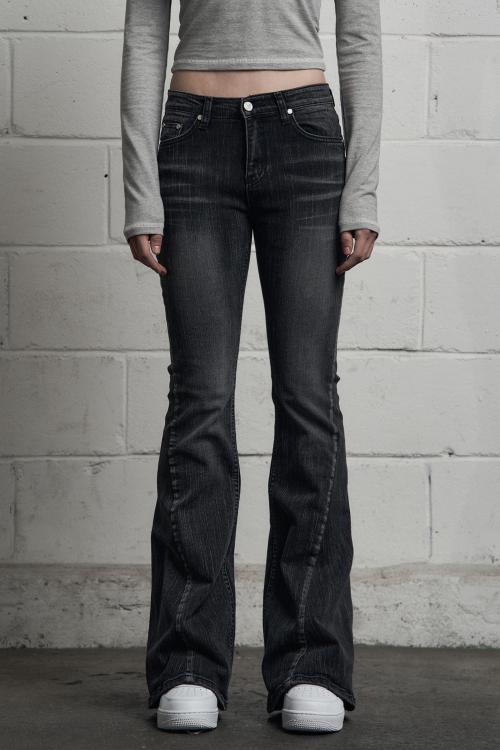 SLUB CAT WASHING DENIM PANTS BLACK