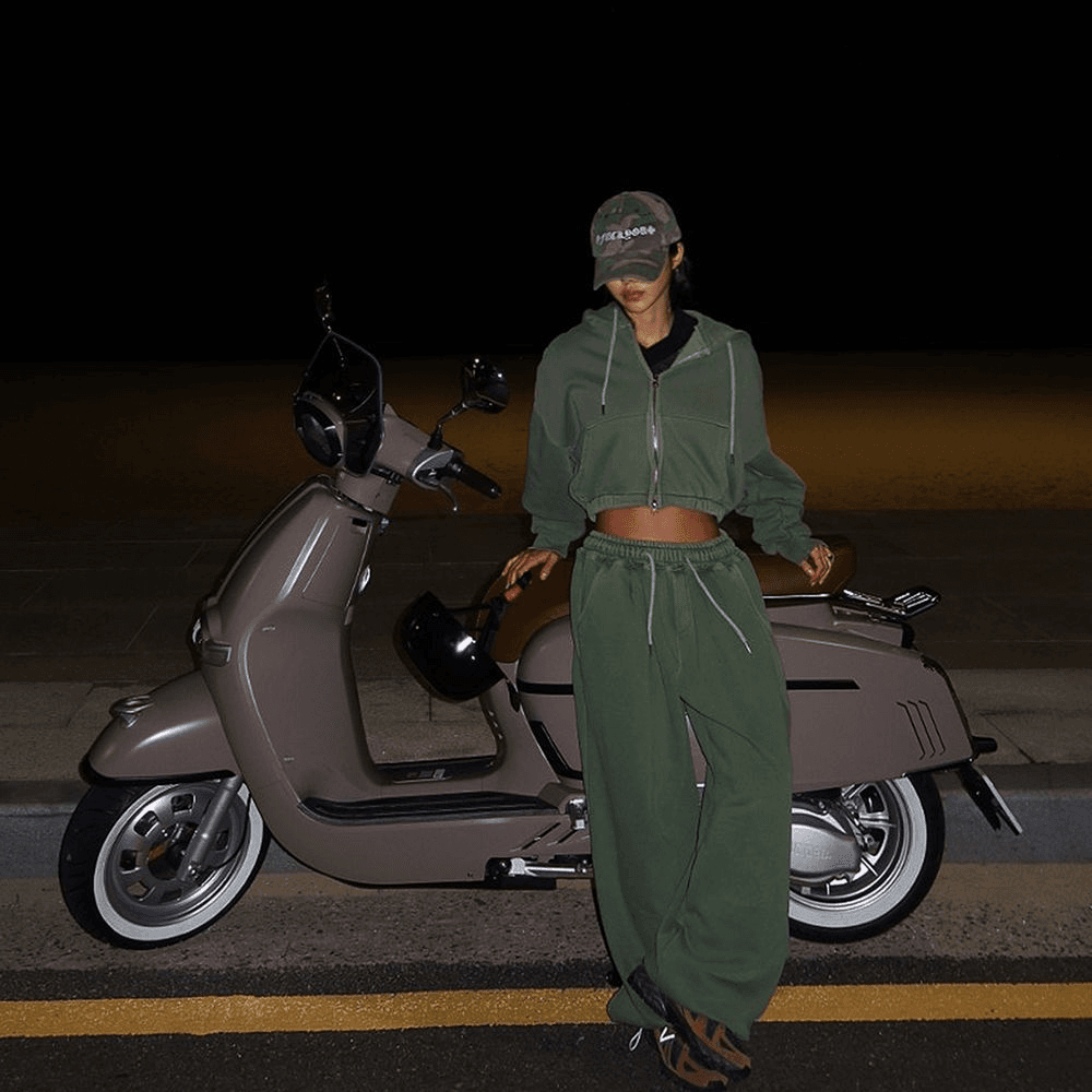 데일리 피그먼트 크롭 후드집업 set