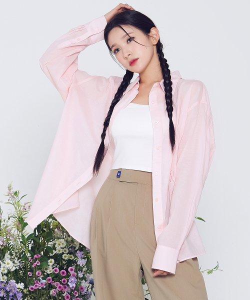 오버핏 시스루 셔츠 (핑크)