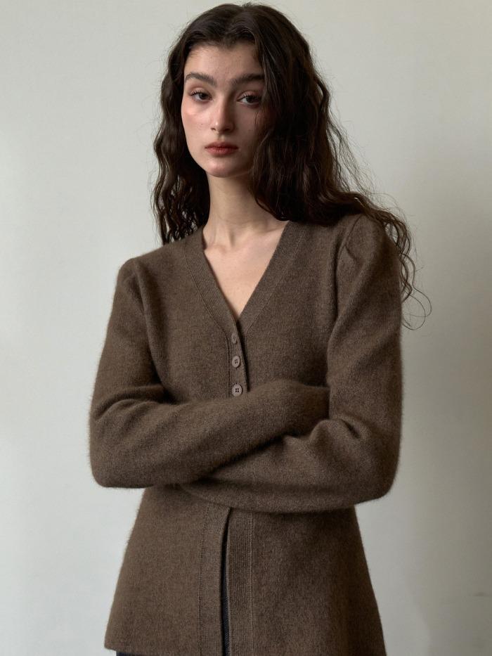 숏 헤어 울 라큰 롱 벌룬 가디건 멀티브라운 OU1573