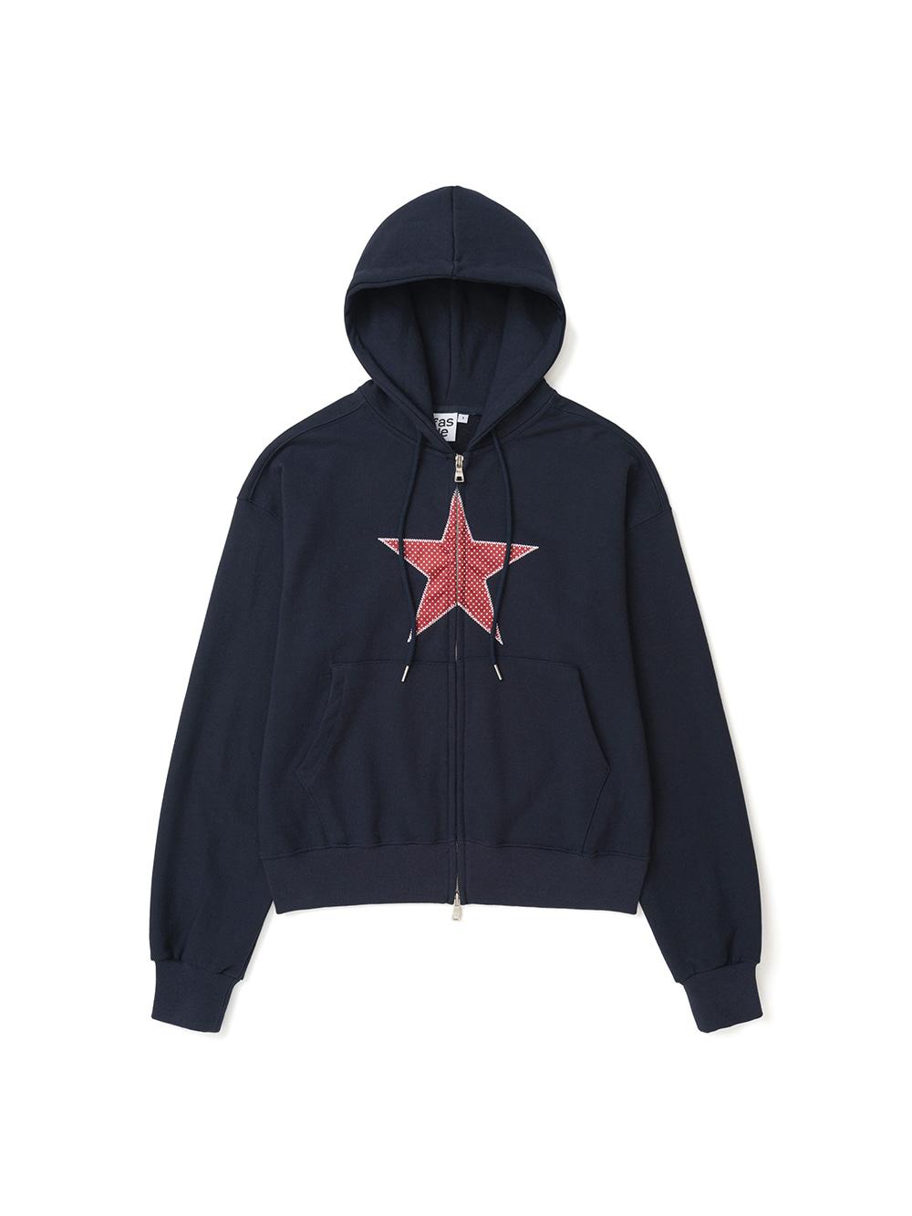 Dot Star Applique Zip Hoodie Navy