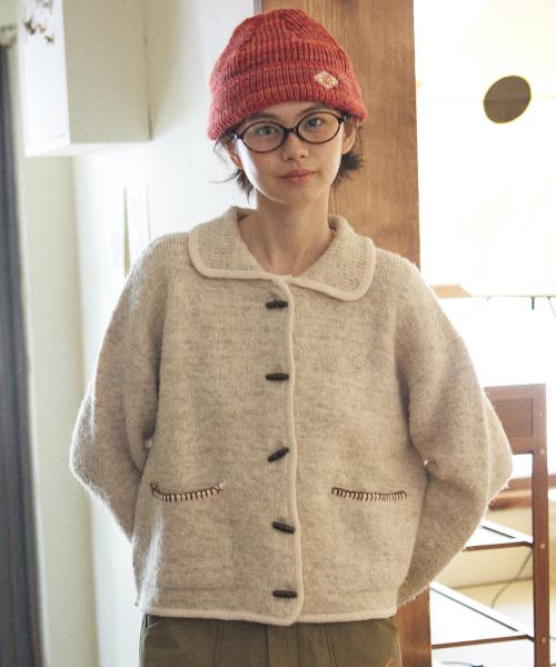 W BOOKLE KNIT CARDIGAN [BEIGE]