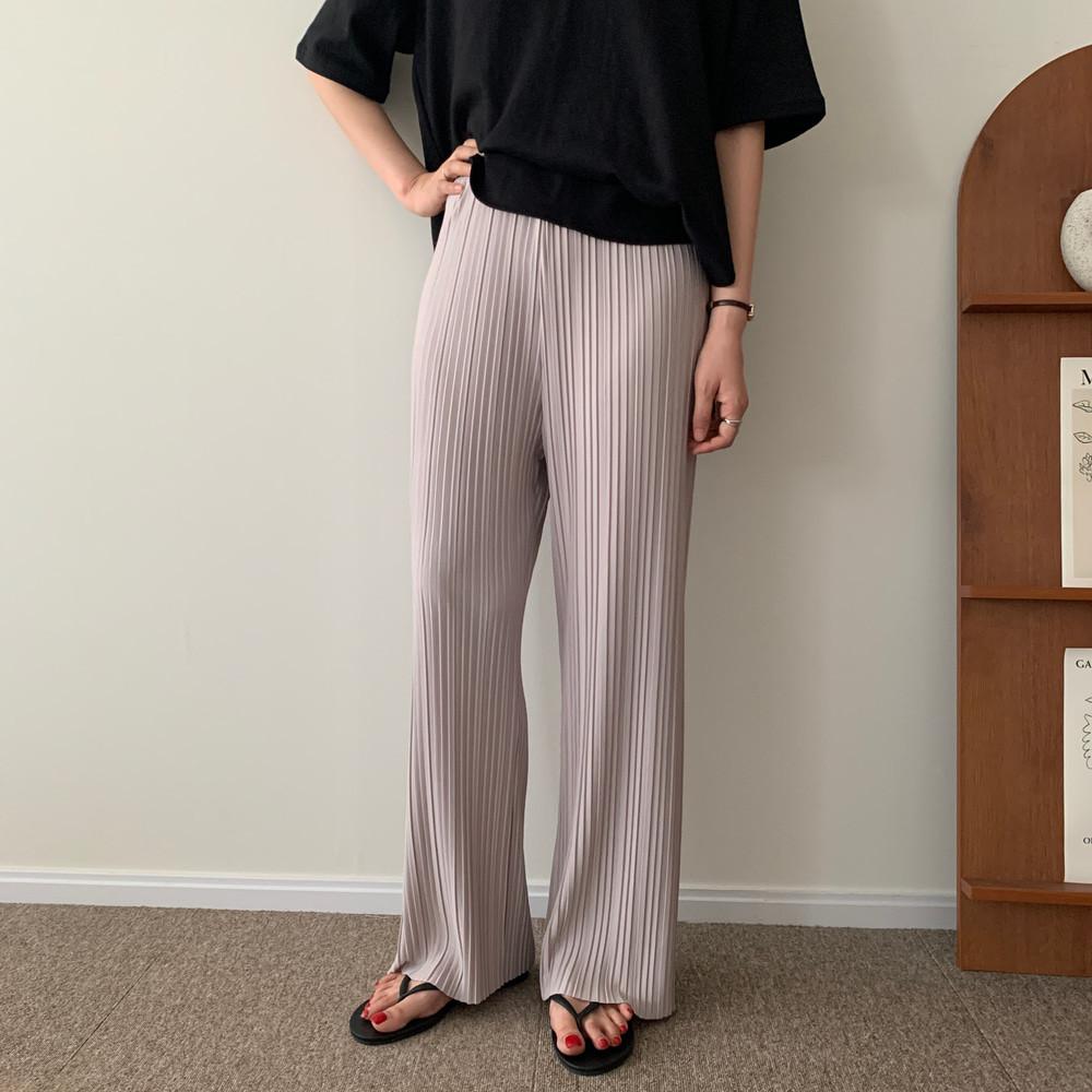 1907 시원한 여름 플리츠 밴딩 와이드 팬츠 냉장고 바지 키큰여자