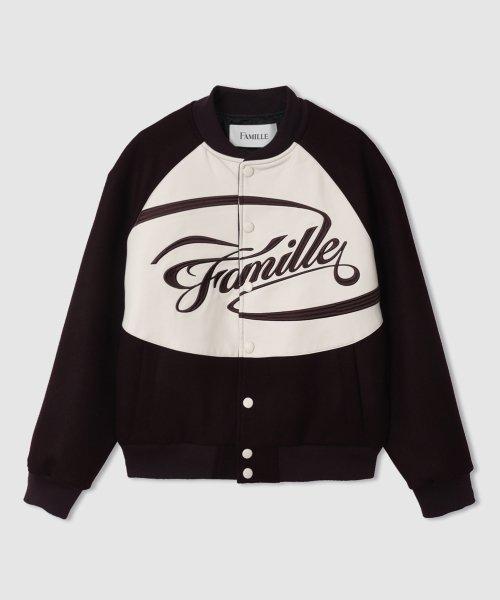 자수 로고 바시티 자켓 버건디