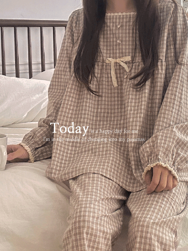 해피데이 🌟천장돌파🔥 H.made✔ 레이나 체크 긴팔 원피스 투피스 파자마 세트 2type 2color 직진배송