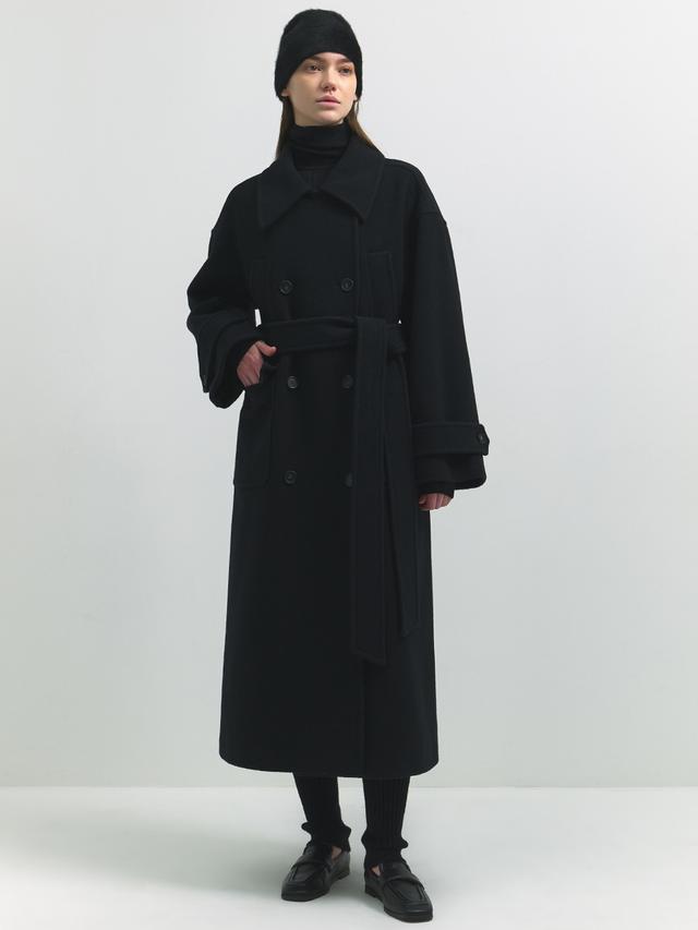 Boucle wool overfit double coat - Black