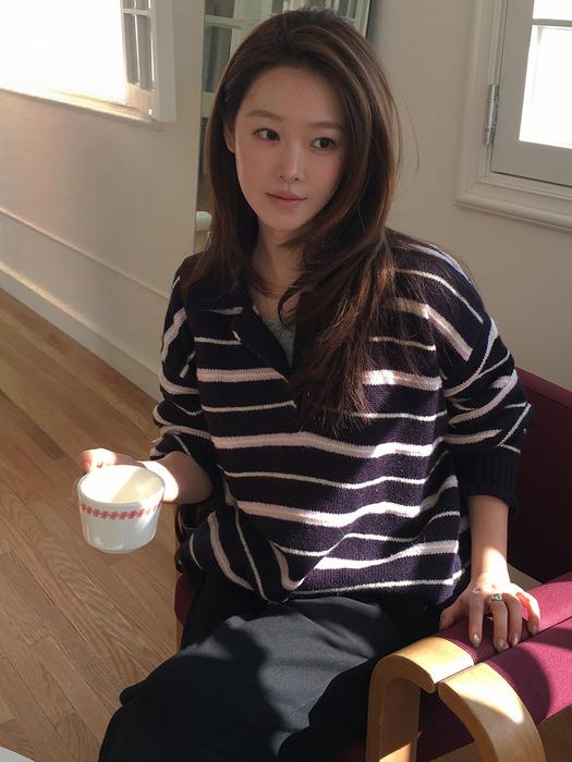 모헤어 울 스트라이프 카라 니트 [3COLORS]