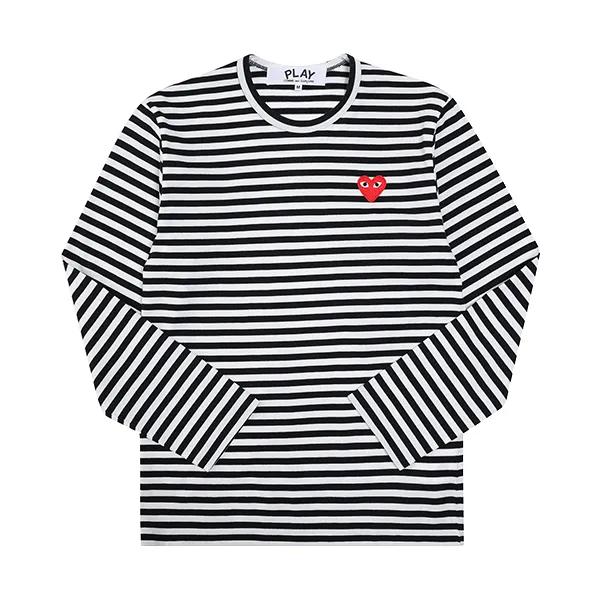 플레이 꼼데가르송 스트라이프 롱슬리브 티셔츠 블랙 화이트 AX T164 051 1