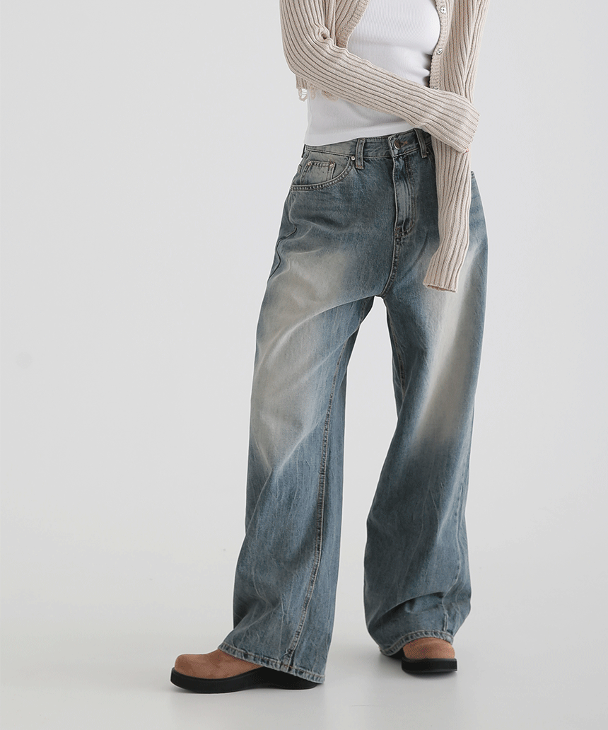 라델라 와이드 빈티지 워싱 데님 팬츠 502 2col