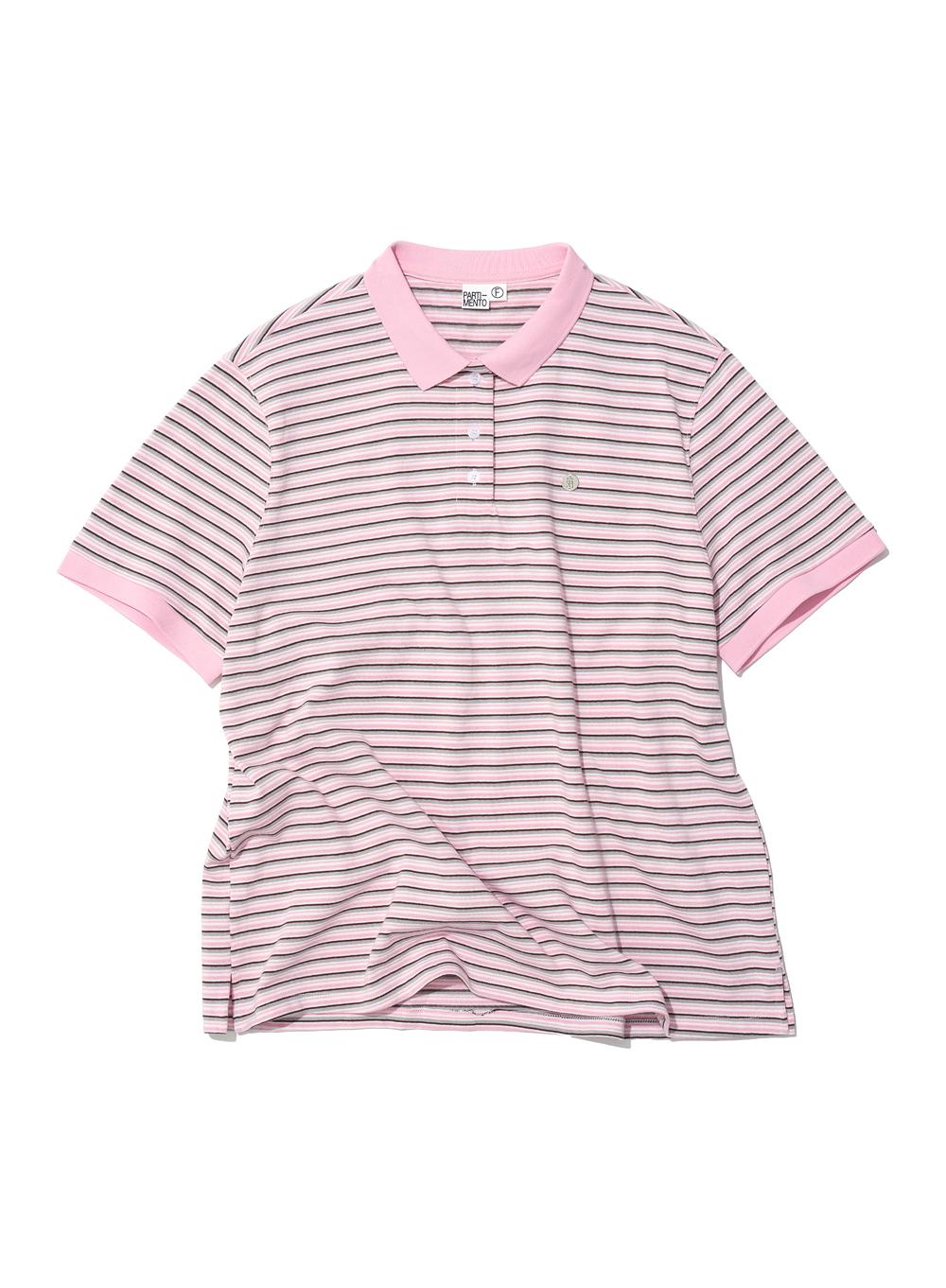 [WOMEN] STRIPE SHORT SLEEVE POLO TEE_PINK