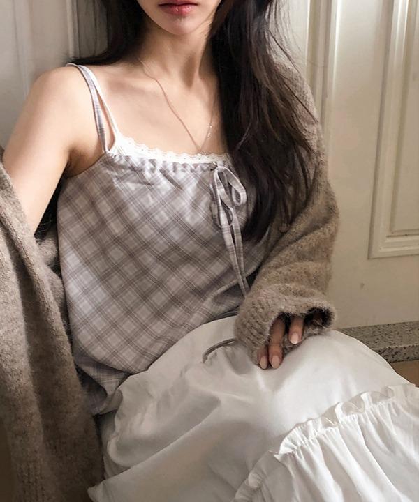 쇼퍼랜드 [레이어드] 히다 빈티지 체크 쉬폰 나시, 뷔스티에 (2color)