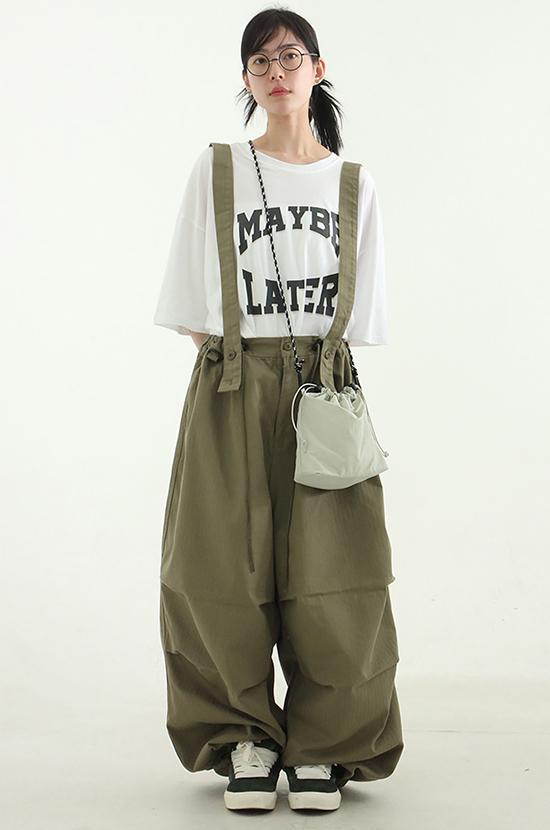 suspender pin tuck balloon banding pants (unisex)