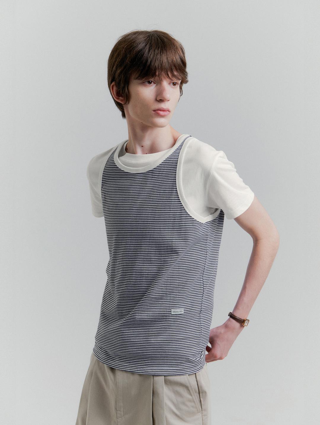 Rayures Sleeve T-shirt Navy