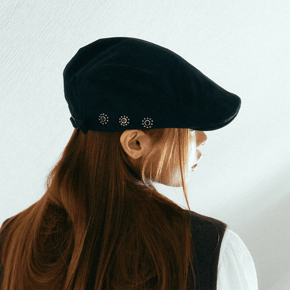 Eco Suede Stud Hunting Cap (Black)