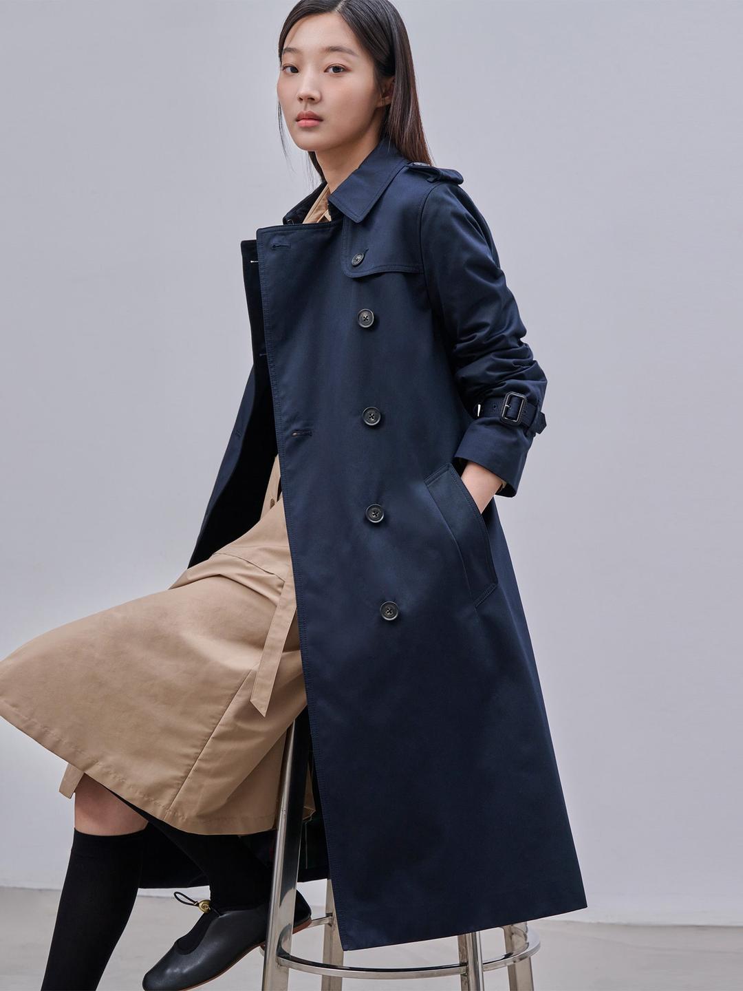 [Essential] 롱 트렌치 코트 - 네이비