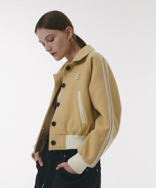 Wool Logo Varsity Jacket in Beige