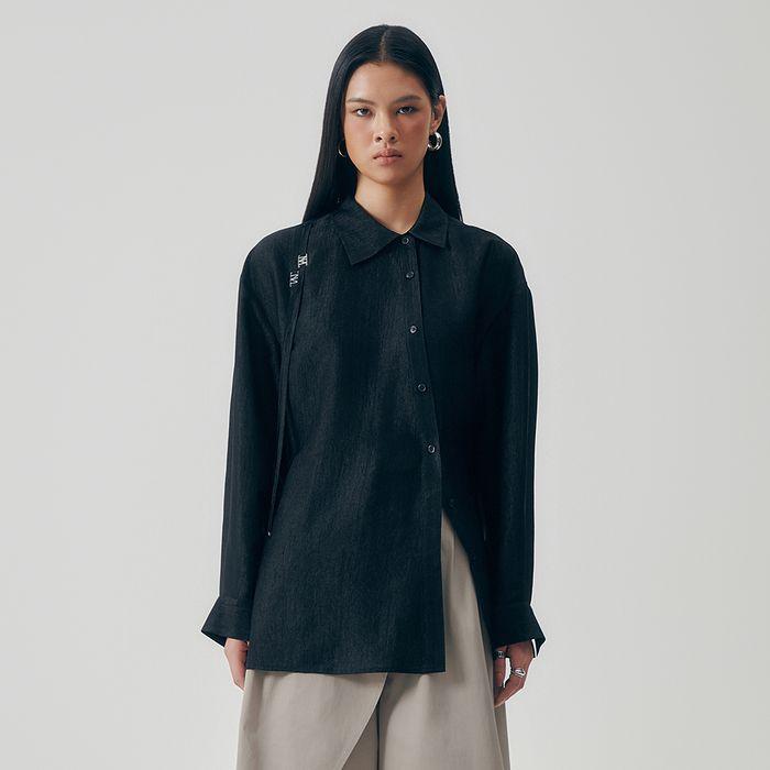 Asymmetry Neckline Shirt [ Black ]