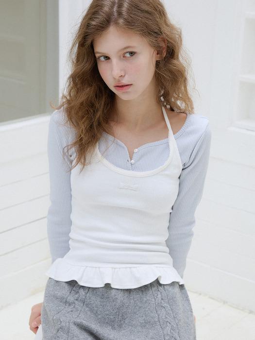 레터즈 프릴 라벨 홀터넥 탑 ( 3 colors )