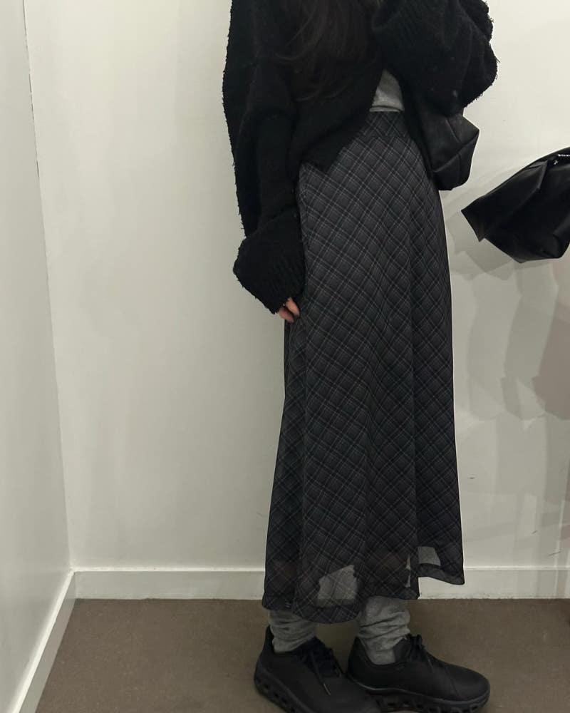 리쉬 여성 봄 하이웨스트 레이어드 롱 체크 스커트