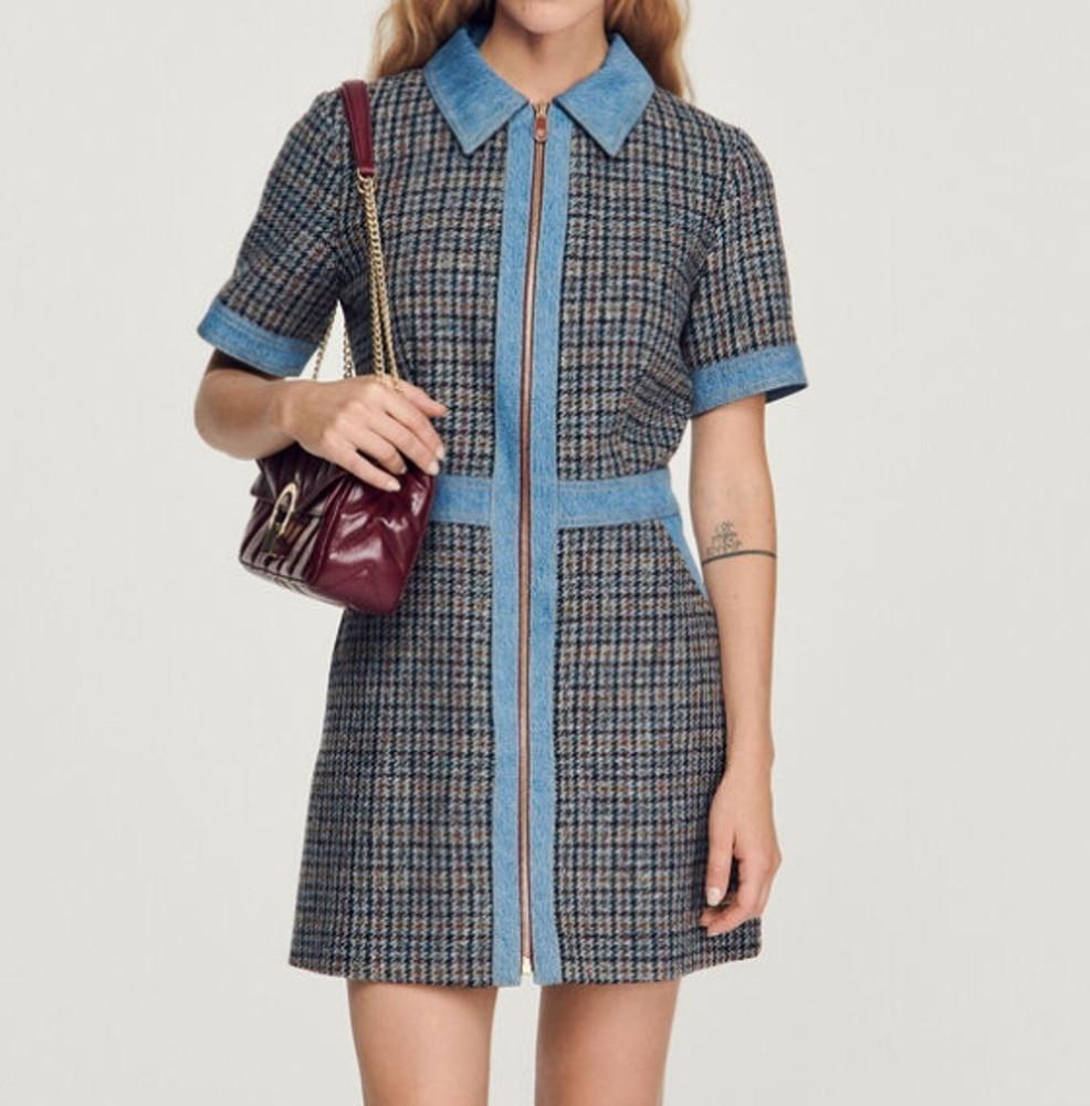 산드로 트위드와 데님 소재의 짧은 드레스 SFPRO02689