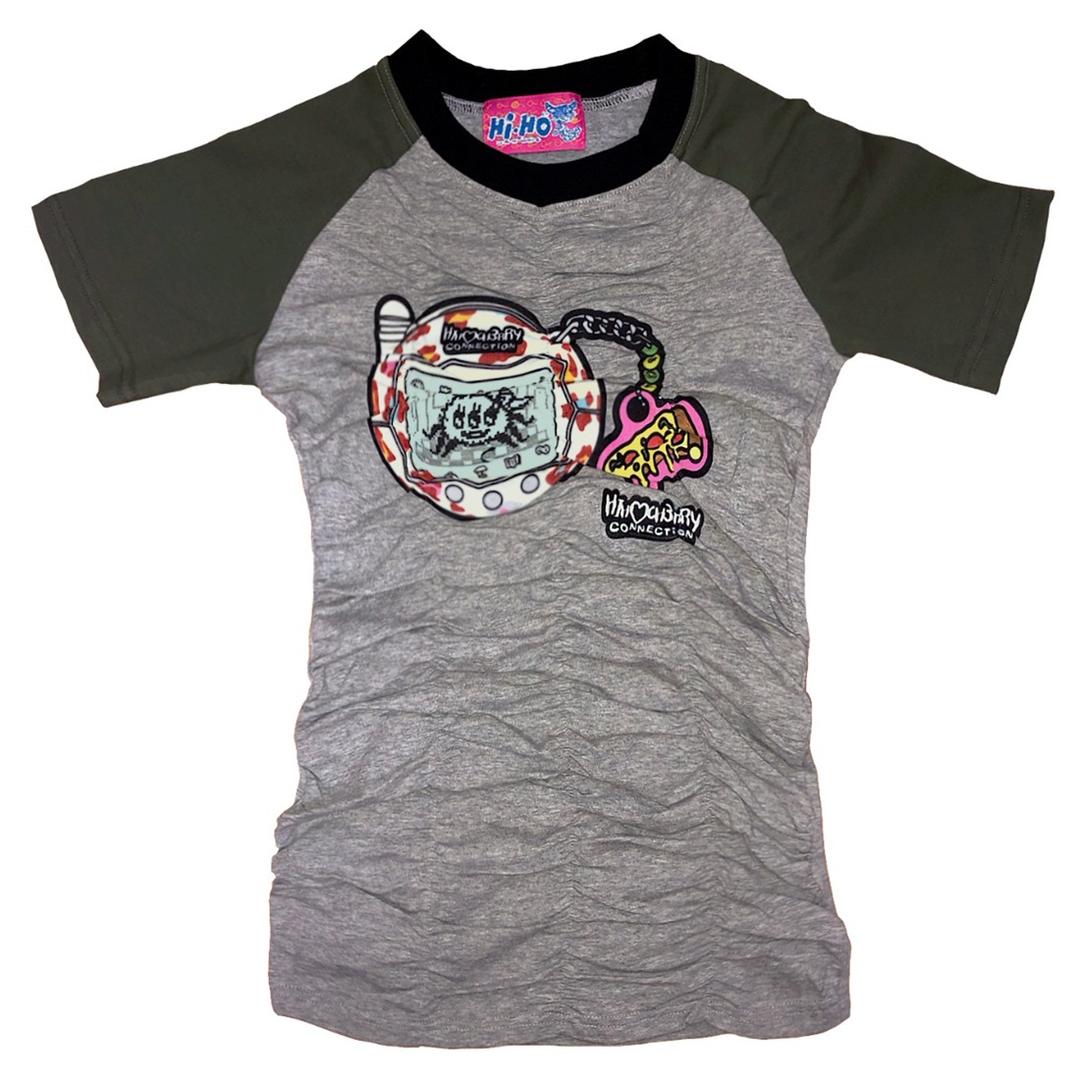 [HI HO CH3RRY] Tamago Friends T shirt - Beige tamago (grey/army green)