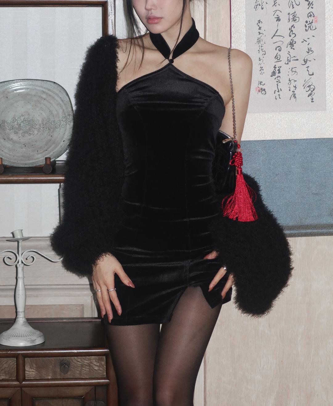 Velvet black mini dress