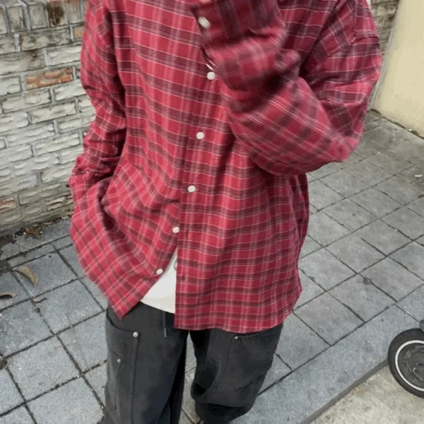 [2c/주문폭주!!/인기]디키 기모 오버핏 빈티지 체크 카라 코튼 셔츠