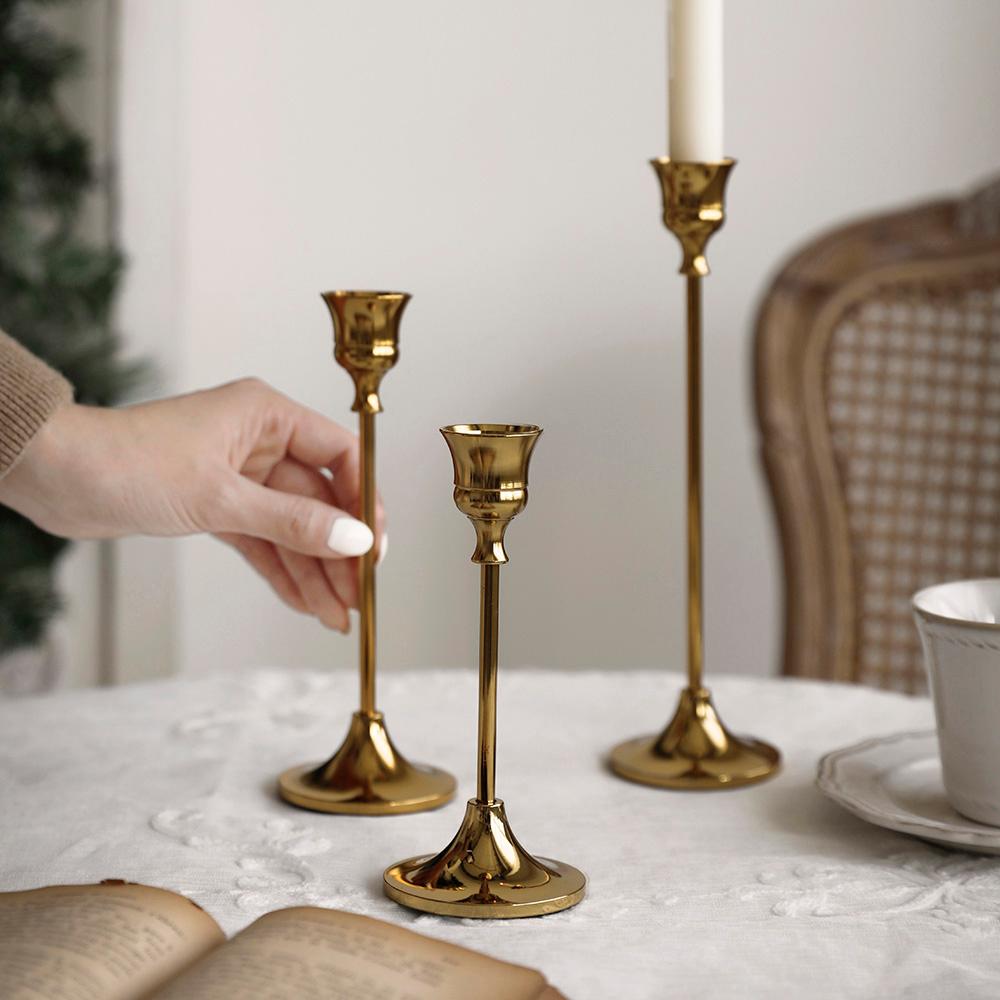 퀸 브라스 엔틱 빈티지 골드 양초 촛대 캔들 홀더 인테리어 장식 소품 s
