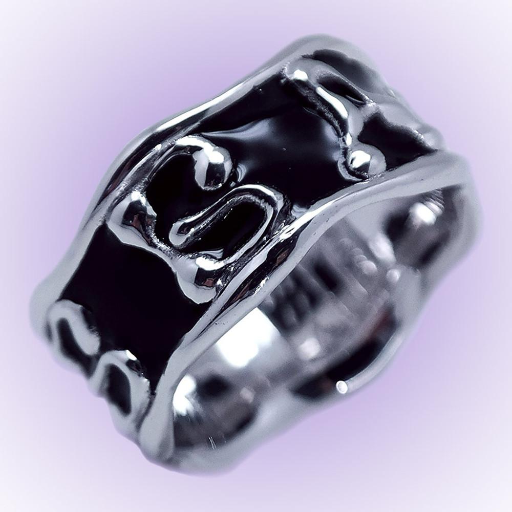 힙한 블랙 이니셜 각인 제작 반지 커플링 선물