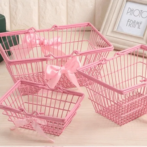 핑크 철제 바스켓 바구니 3size [핑크덕후 예쁜 빈티지 수납 사각바구니 소품 정리]