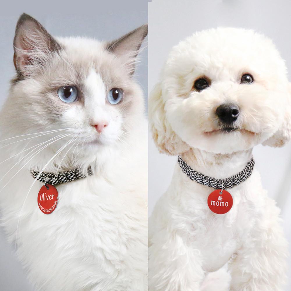 강아지 인식표 목걸이 고양이 이름표 블랙체크 알루미늄 모모펫