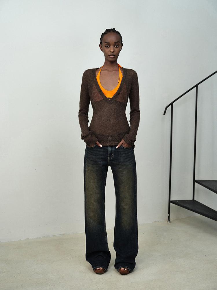 FIG High-Low Hem Flared Jeans - XS / LIGHT BLUE