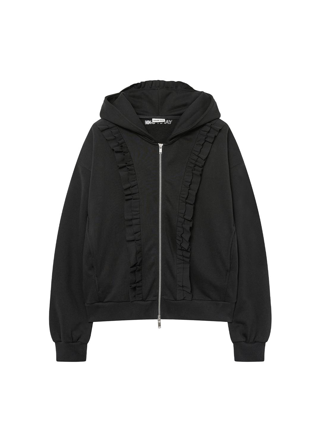 재입고 : 11월 13일 예약발송 | 프릴 투웨이 후드 집업 - 블랙