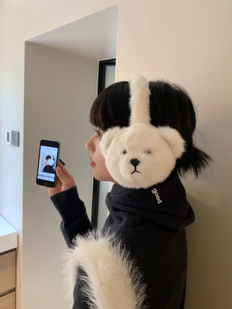 수심 Bear Earmuffs 베어 귀마개 화이트 귀여운 이어머프 겨울 방한 곰돌이