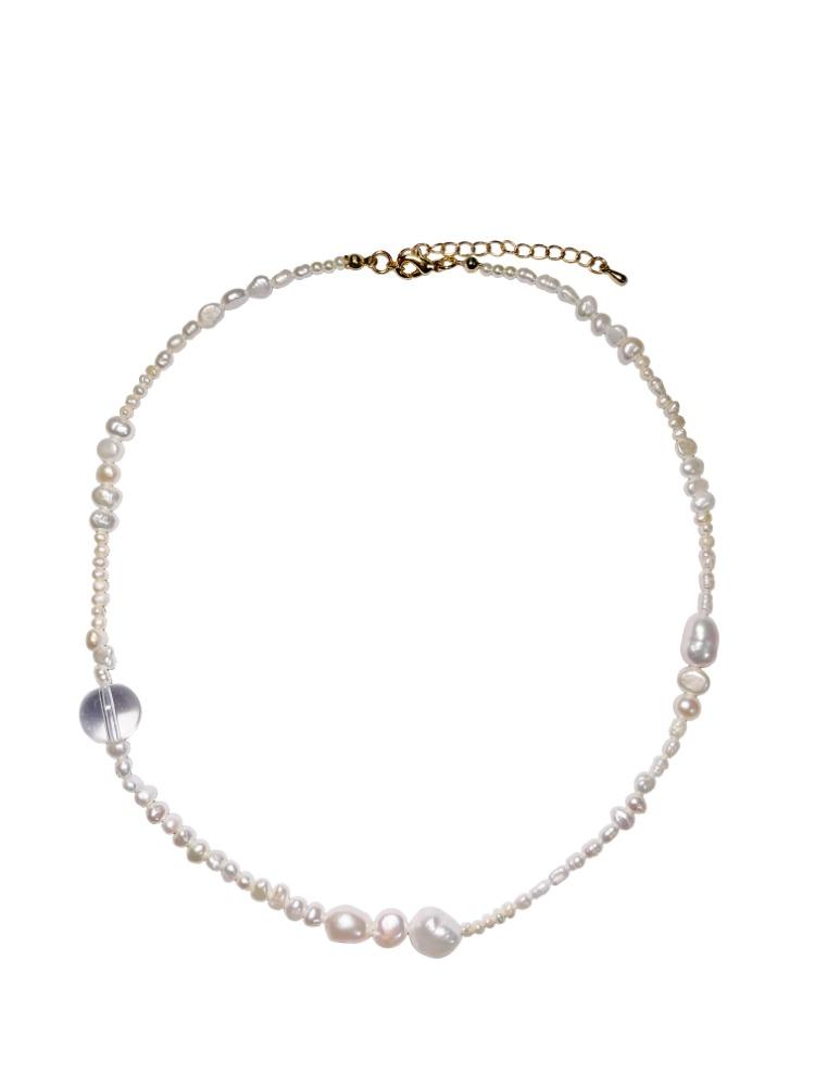유리구슬 화이트 담수 진주 목걸이