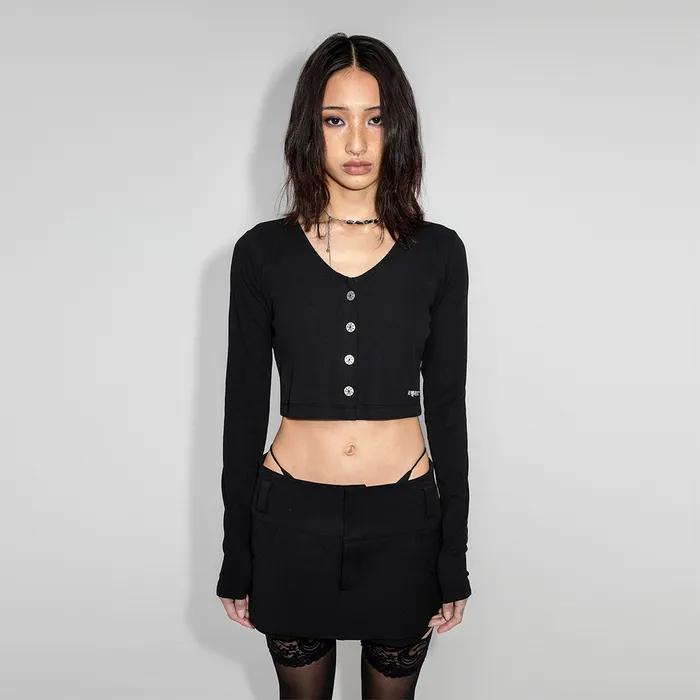 LOGO BUTTON CROPEED CARDIGAN BLACK