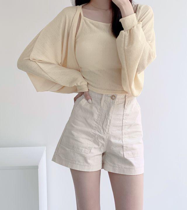 (SET)여름 볼레로 가디건 스퀘어넥 크롭 나시 슬리브리스 세트 (2Color)_한스패브릭