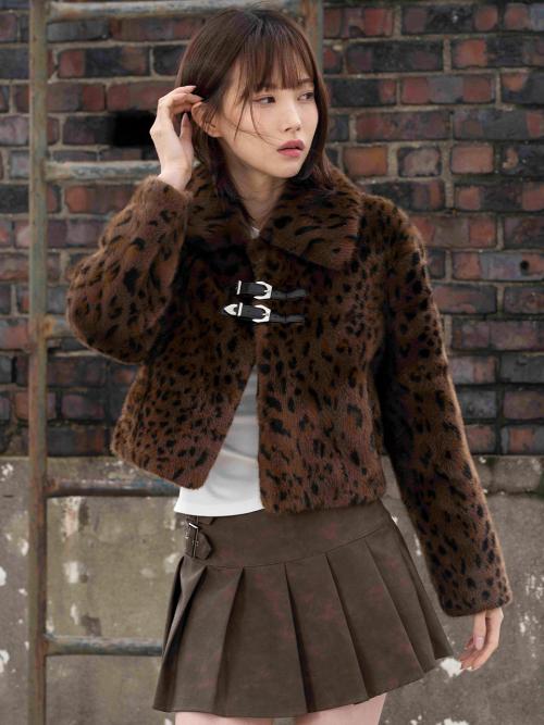 레오파드 FAUX퍼 크롭 비죠 쟈켓 [레오파드 브라운]